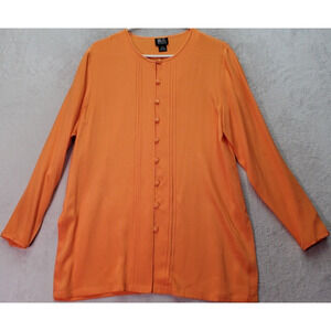 Morgan Taylor Blouse Top Womens Medium Orange Silk Long Sleeve Slit Button Front